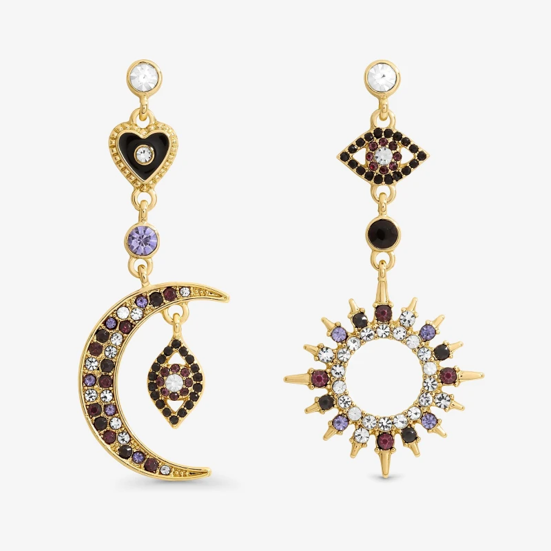 Image of Mood Gold Crystal Mismatch Celestial Earrings Gold female One Size
