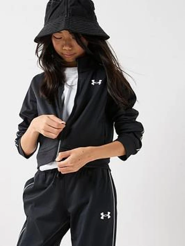 Image of Under Armour Kids Icon Knitted Cropped Performance Tracksuit Black female 11 - 12 Years (L)