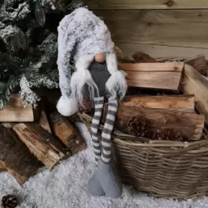 image of 84cm Festive Female Grey Sitting Christmas Gonk with Oversized Hat & Dangly Legs