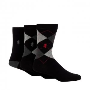 Image of Pringle Pack of Three Grey Argyle Bamboo Socks - S - black