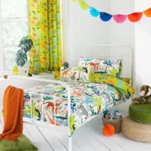 Image of Jungletastic Kids Duvet Cover Set White/Green, White/Green / Single