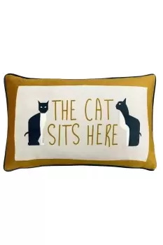 image of Kitta Sits Here Slogan Piped Printed Velvet Cushion