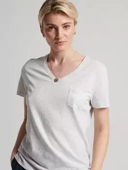 Image of Superdry Studios Pocket V Neck T-Shirt - Grey, Size 12, Women