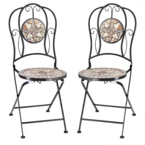 Image of Deuba Mosaic Chairs Set of 2 Metal Seat Height 45cm Foldable Garden Balcony Patio Furniture