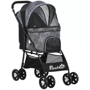 Image of PawHut Pet Stroller, Dog Cat Travel Carriage, Foldable Carrying Bag with Large Carriage, Universal Wheels, Brake Canopy, Basket, Storage Bag, Grey
