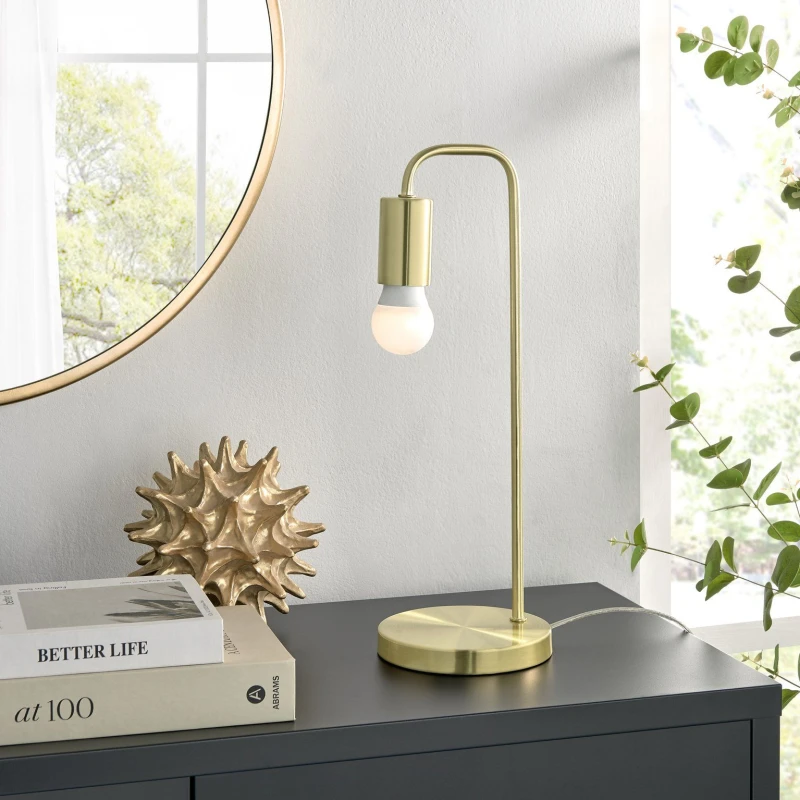 Image of FurnitureboxUK FurnitureboxUK Lola Exposed Bulb Modern Industrial Table Desk Lamp in Metallic Gold Metallic Gold One Size Unisex 5060661186319