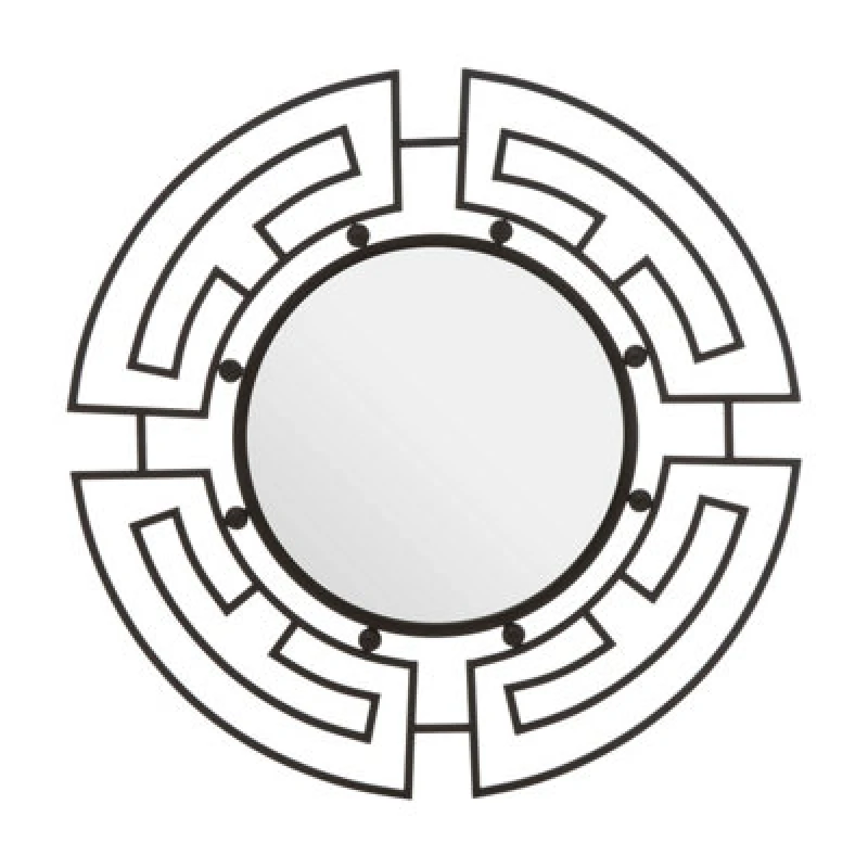 Image of Orsina Black Round Wall Mirror, Geometric Metal Frame With Inky Black Finish, Traveller Fusion Statement Wall Decor