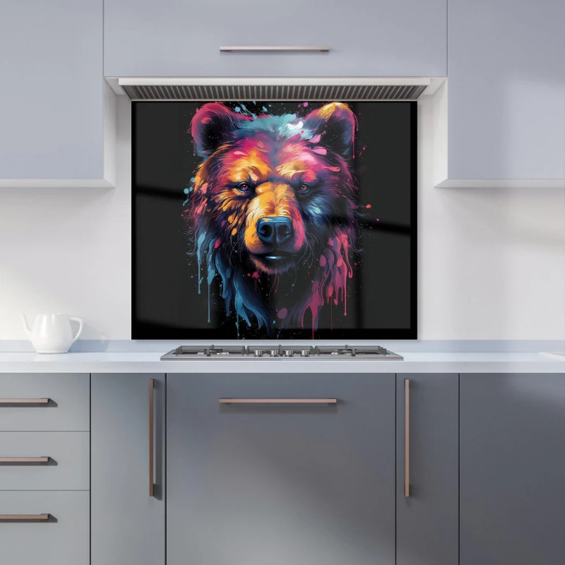 Image of Warren Reed - Designer Splashart Bear Face Kitchen Splashback in Brown Size: 600mm x 750mm Brown Unisex 600mm x 750mm