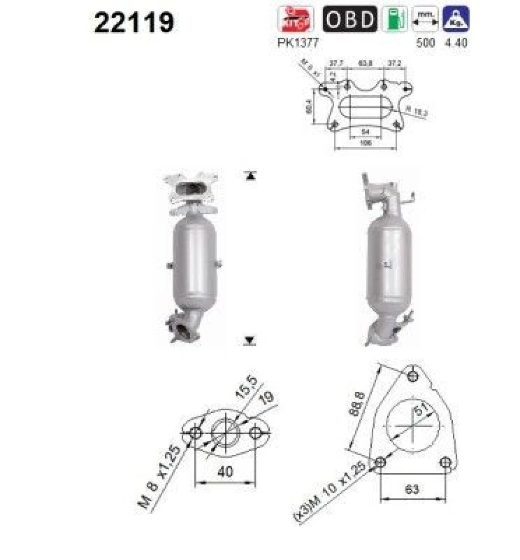 Image of AS Catalytic converter AS 22119