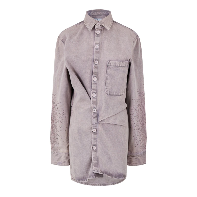 Image of Off White Womens Monogram Short Sleeve Mini Dress Lilac female 8 (XS)