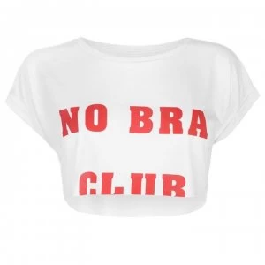 Image of Uncut Cropped Slogan T Shirt - White No Bra