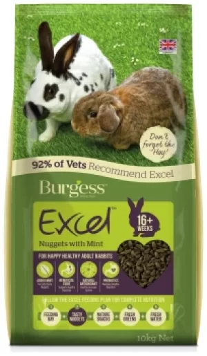 image of Excel Burgess Adult Rabbit Nuggets with Mint Rabbit Food 10kg