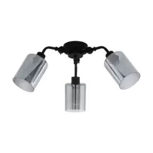 image of Semi Flush Ceiling Light Black & Vaporized Glass Shade 3 Arm 40W E27 Bulb