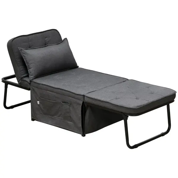 Image of HOMCOM Folding Chair Bed Fabric Sleeper Chair Bed Adjustable Backrest Pillow Light Grey