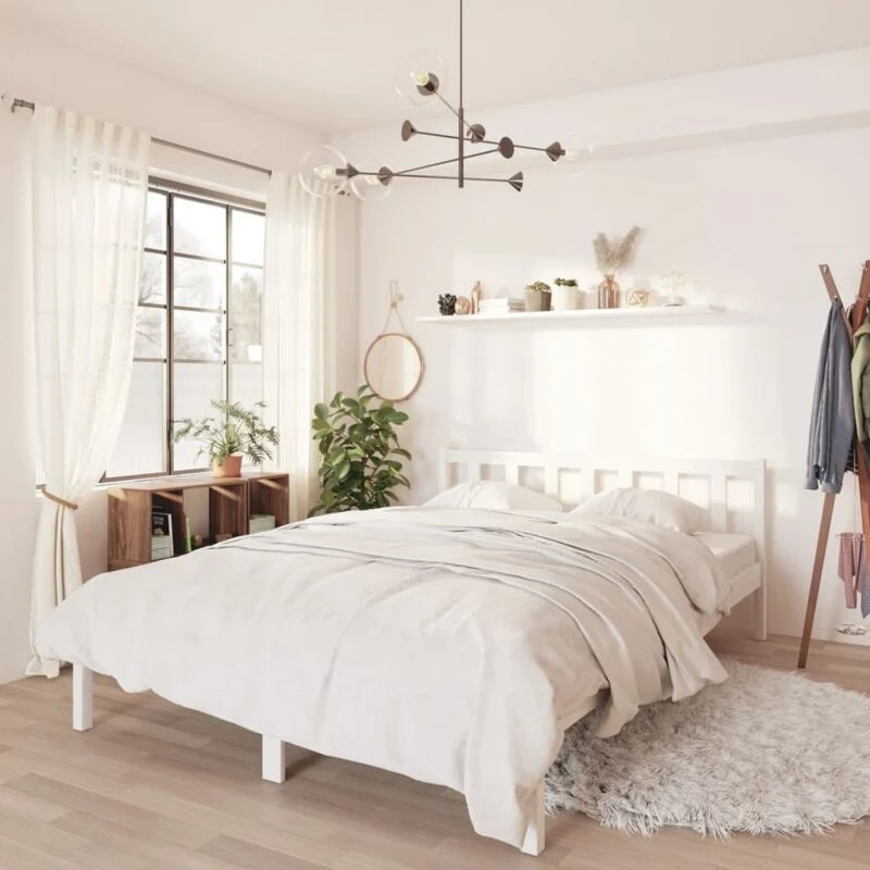 Image of VIDAXL vidaXL Bed Frame without Mattress White Solid Wood Pine King Size 8720286671658