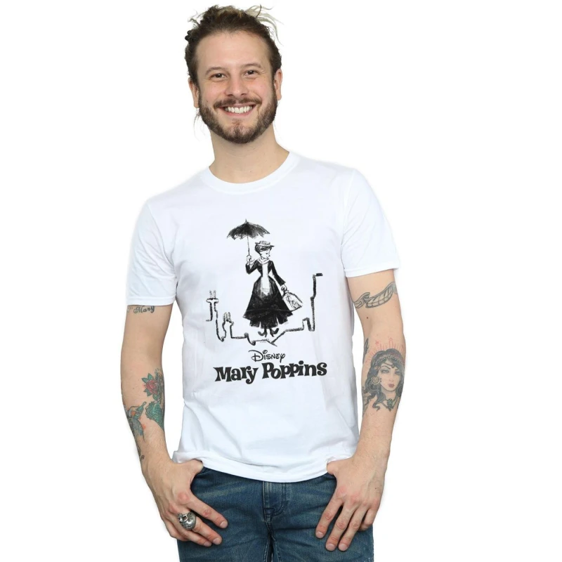 Image of Disney Men Mary Poppins Rooftop Landing T-Shirt in White Size: Small White S Male 5057981444694