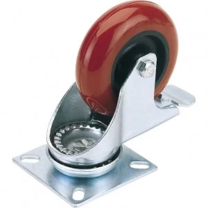Image of Draper Swivel Plate Fixing Polyurethane Wheeled Castor and Brake 100mm