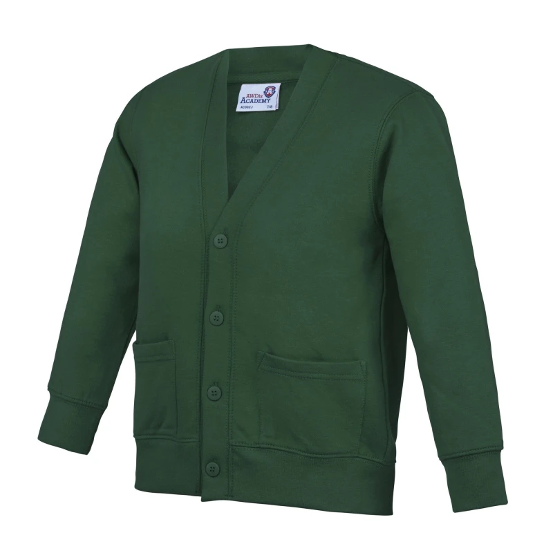 Image of AWDis Academy Button Up School Cardigan in Green Size: 13 Years Green Unisex 13 Years