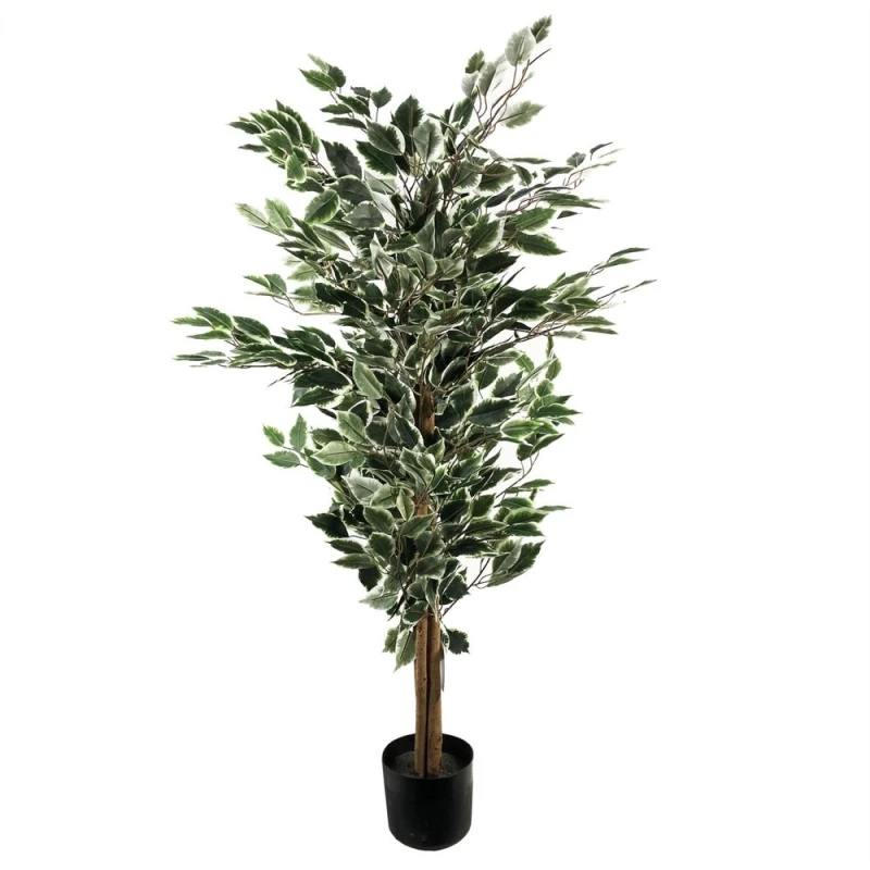 Image of Leaf Design 130cm Artificial Tall Variegated White/Green Bushy Ficus Tree