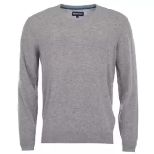 Image of Barbour Mens Essential Lambswool V Neck Sweater Mid Grey Marl Large
