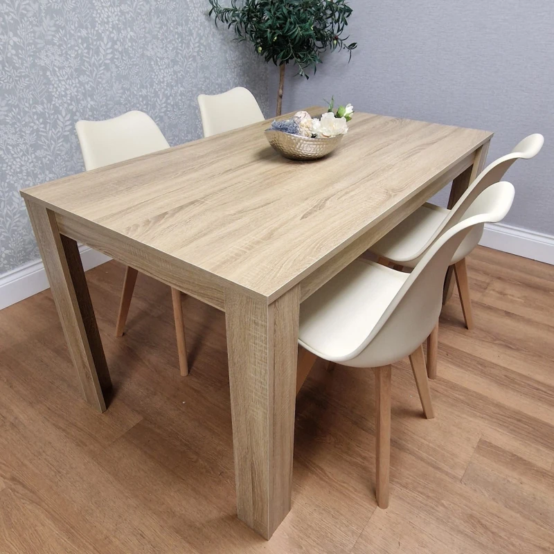 Image of KOSY KOALA Dining Table And 4 Cream Tulip Chairs Kitchen Wood Oak Effect Table Dining Set Multi