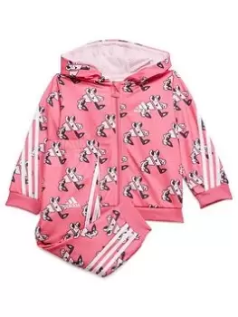 Image of adidas Favourites Toddler Girls 3 Stripe Print Zip Through Hoody & Jogger Set - Light Pink, Size 12-18 Months, Women
