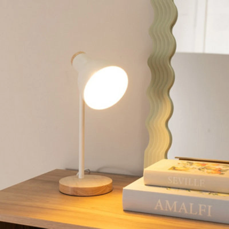 Image of ValueLights Woody Metal Dome Shade Wooden Base Desk Task Table Lamp with LED Bulb White