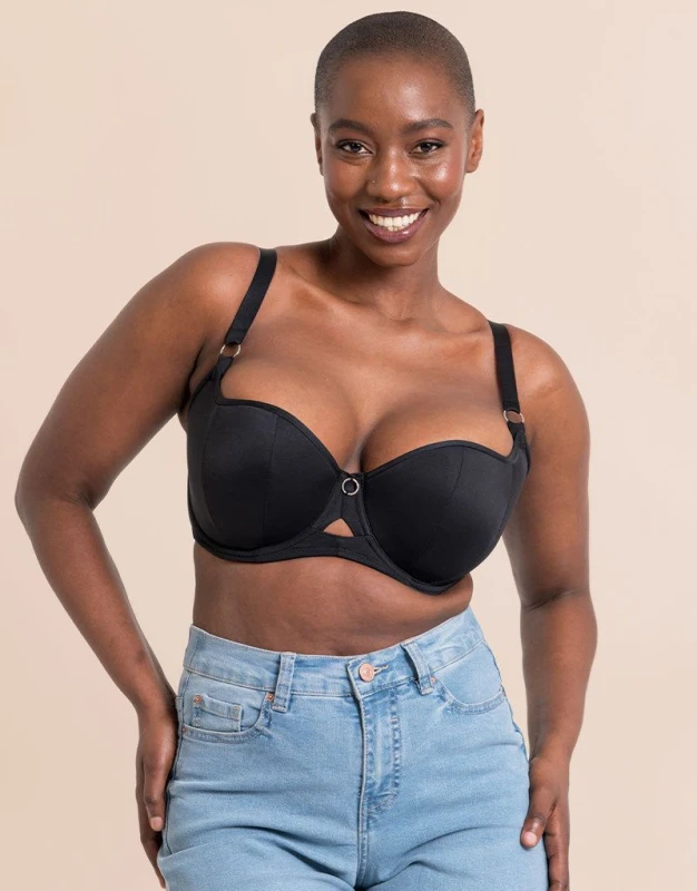 Image of Curvy Kate Womens Boost Me Up Balcony Bra Underwired Padded Lingerie in Black Size: 34DD Black Female 34DD