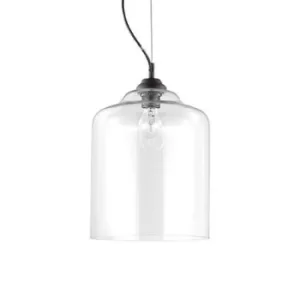 image of Bistro 1 Light Dome Ceiling Pendant Black Clear Blown Glass Square, E27