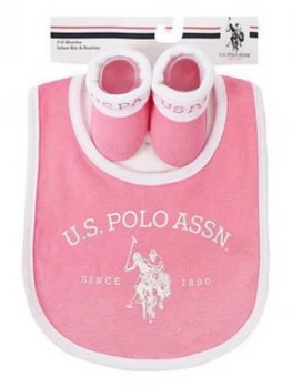 image of U.S. Polo Assn. Baby Girl Bib And Booties Set - Pink