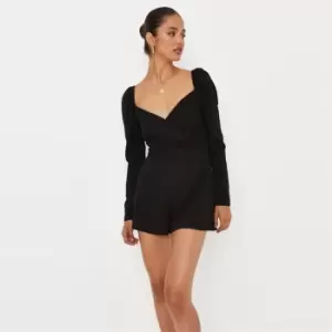 image of Missguided Milkmaid Playsuit - Black