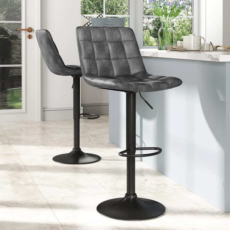 Image of Kabinet UK 2 Pcs Grey Gas Lift Upholstered Swivel Bar Stool Grey unisex One size
