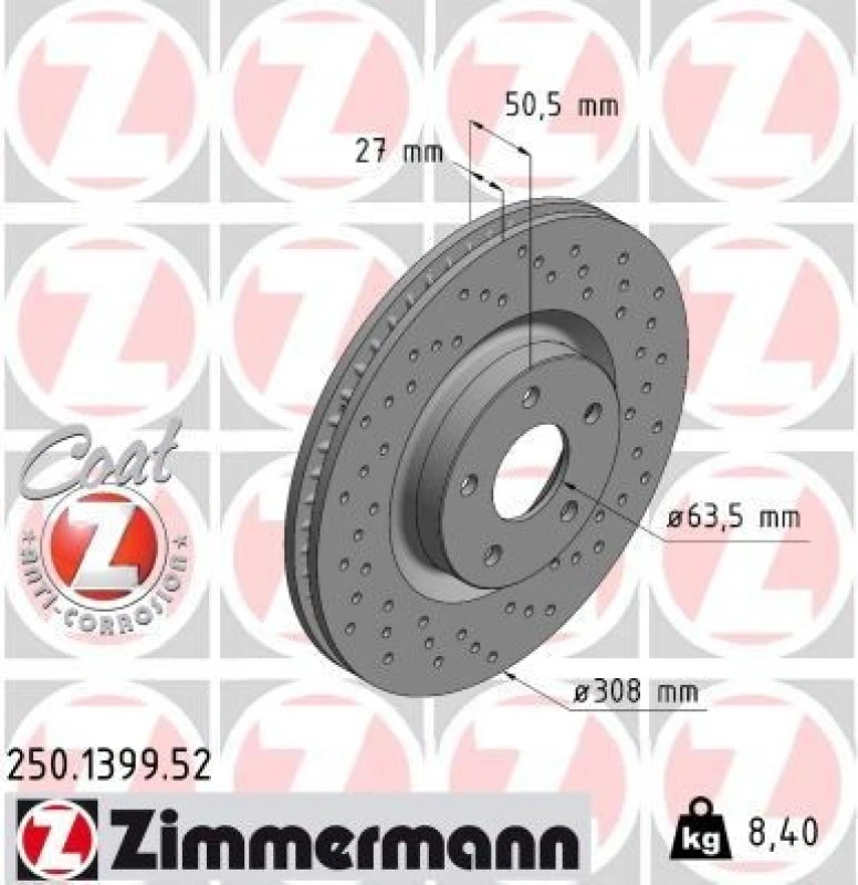 Image of ZIMMERMANN Brake disc ZIMMERMANN 250.1399.52