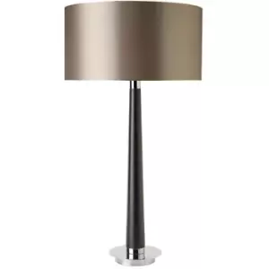 image of Walnut Table Lamp Light Chrome & Mink Silk Shade Round Metal Base Desk Sideboard