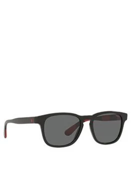 image of Polo Ralph Lauren Grey Lens High Shine Rectangular Sunglasses - Black, Shiny Black, Men