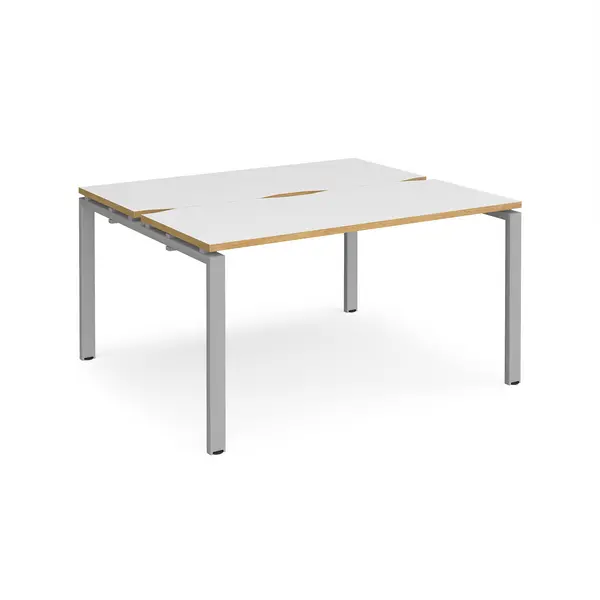 Image of Adapt 2 Seater Back to Back Straight Silver Frame Cluster Desks - 1400mm - White/Oak