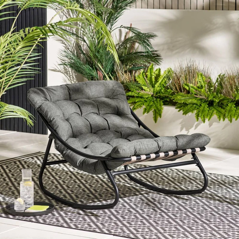 Image of FurnitureboxUK FurnitureboxUK Hydra Metal Outdoor Garden Rocking Chair in Grey Grey One Size Unisex 5056784305270