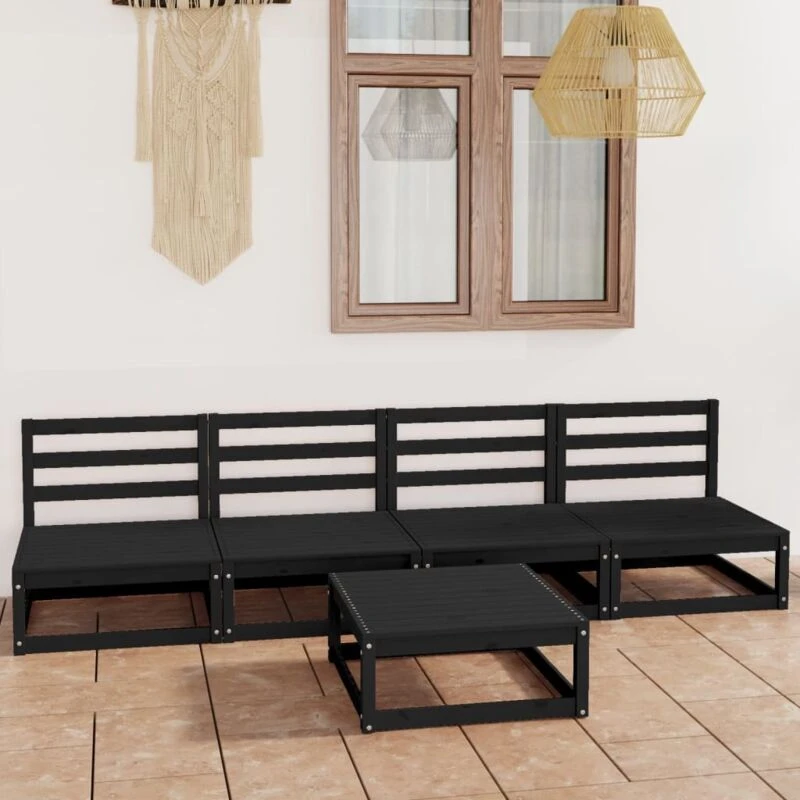 Image of VIDAXL 5 Piece Garden Lounge Set Black Solid Pinewood Vidaxl 8720286464519