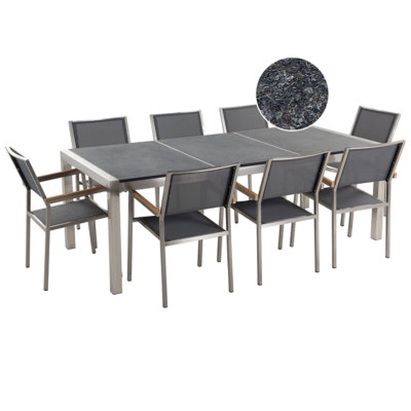 Image of Beliani Garden Dining Set 8 Seater Grosseto Triple Plate Granite Flamed Black/ Grey