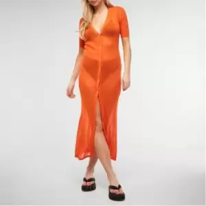 image of Missguided Sheer Button Front Maxi Dress - Orange