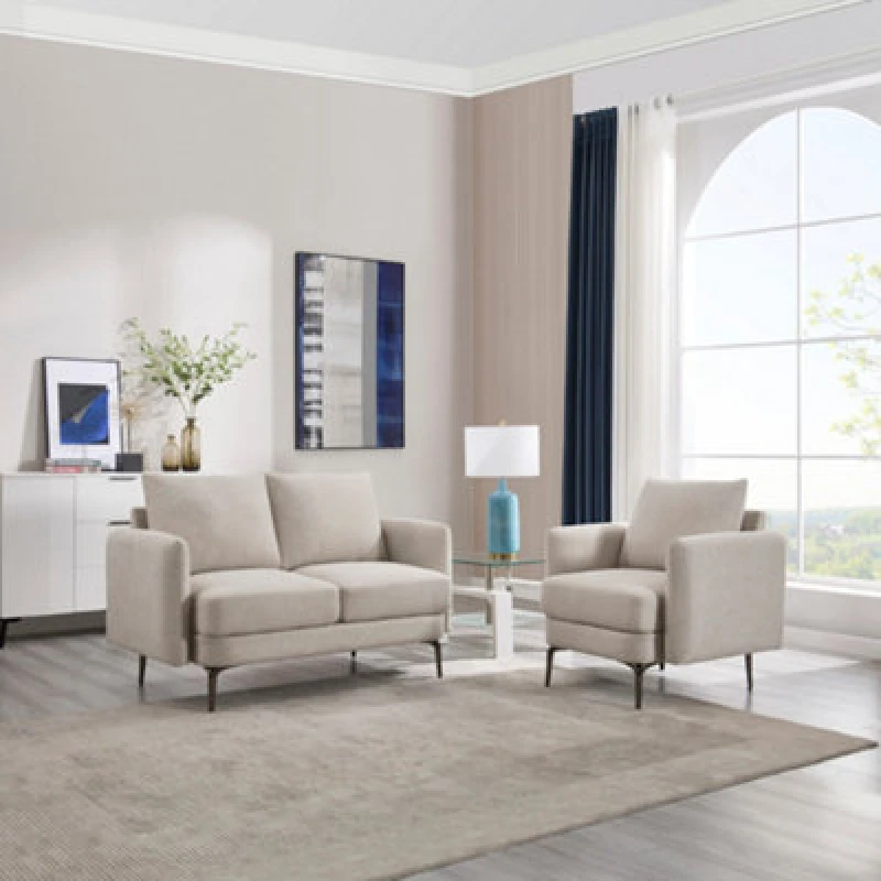 Image of More4Homes Sofia 1+2 Seater Fabric Sofa Set Beige