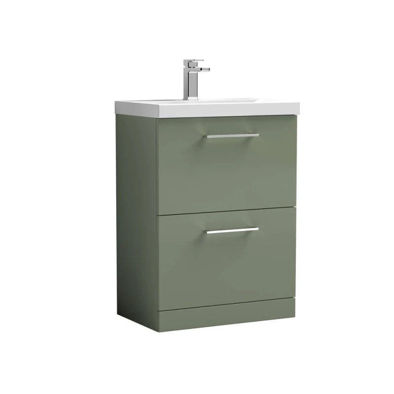 Image of Balterley Bathroom 2-Drawer Floor-Standing Vanity Unit Basin, Satin Green, 600mm in Green Green Unisex