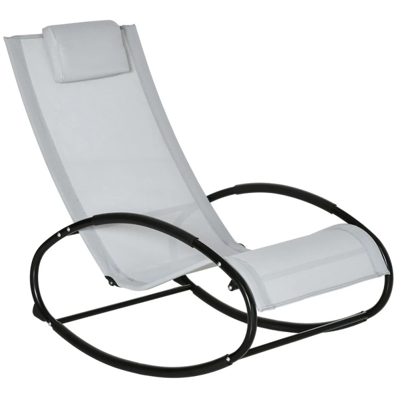 Image of Outsunny Patio Rocking Chair Orbital Zero Gravity Seat W/ Pillow, Grey 84A-090V70GY