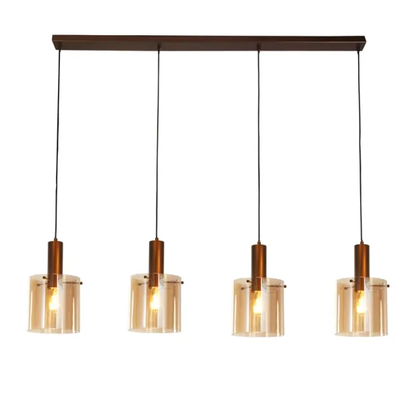 Image of Searchlight Sweden 4 Light Bar Ceiling Pendant Light - Brown with Amber Glass