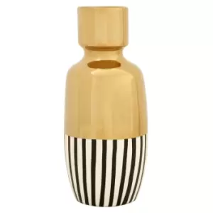 image of 36cm Gold with Black/White Stripe Ceramic Vase