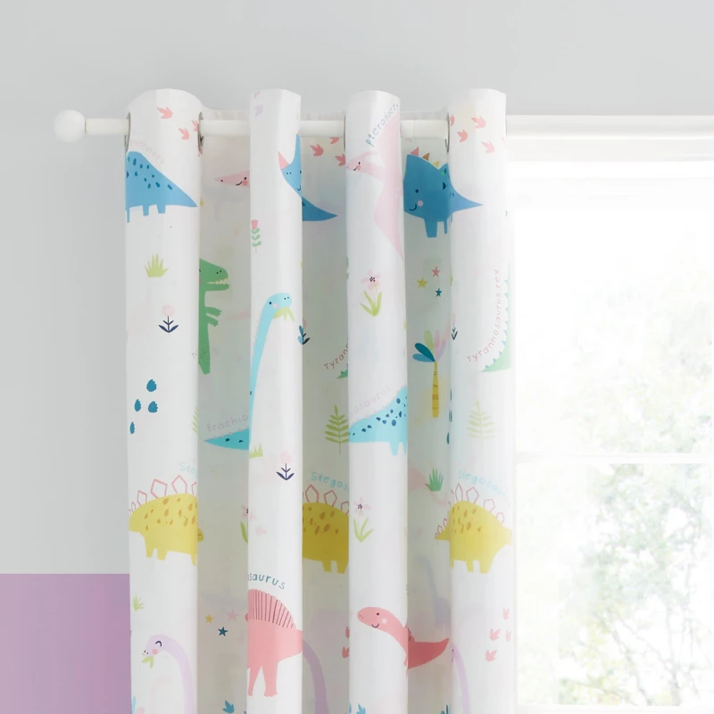 Image of Catherine Lansfield Dinosaur Friends 66x72 Ready Made Eyelet Curtains Natural