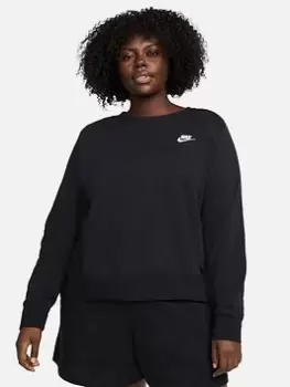 Image of Nike NSW Club Fleece Oversized Crew (Curve) - Black/White, Size 18-20=1X, Women