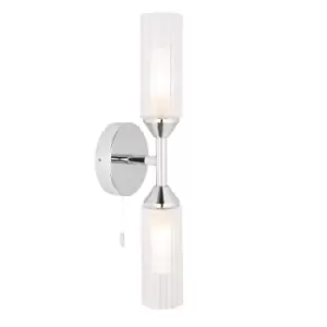 Image of Casoria Bathroom Glass Wall Lamp, Chrome Plate, Ribbed Glass, IP44