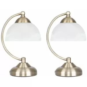 Image of 2 x Stamford Crescent Table Lamp with Glass Shade - Antique Brass - No Bulb
