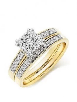 image of Beaverbrooks 18Ct Gold Diamond Cluster Ring Bridal Set